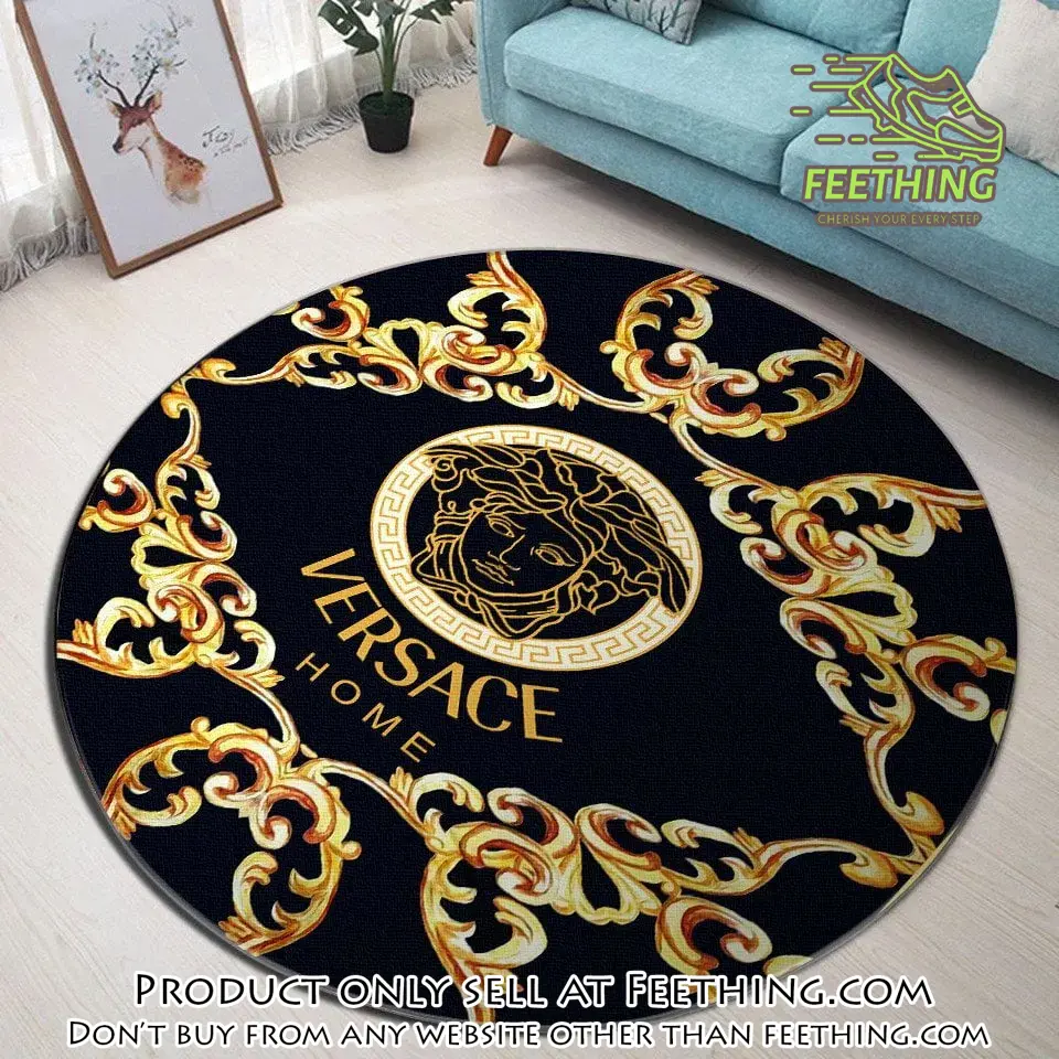 Versace medusa golden pattern black luxury brand fashion round rug carpet home decor special gift ldg ft4404926